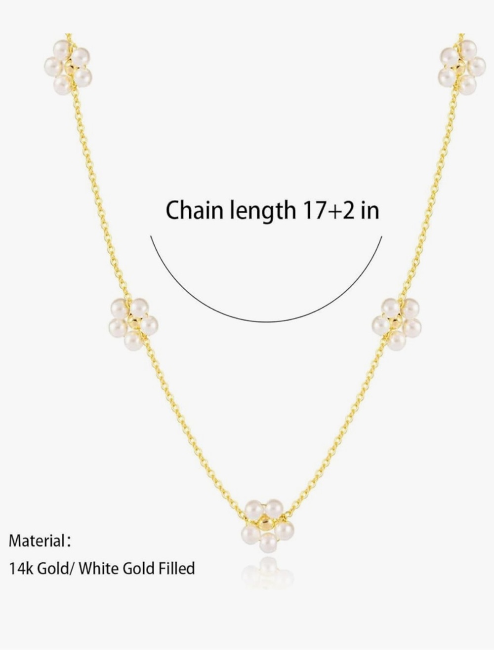 Anthropologie Gold Chain Necklace with Pearl Flower Stations - Picture 5 of 5